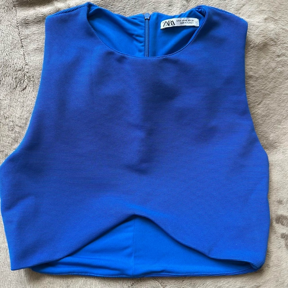 Zara Royal Blue Ribbed Crop Top